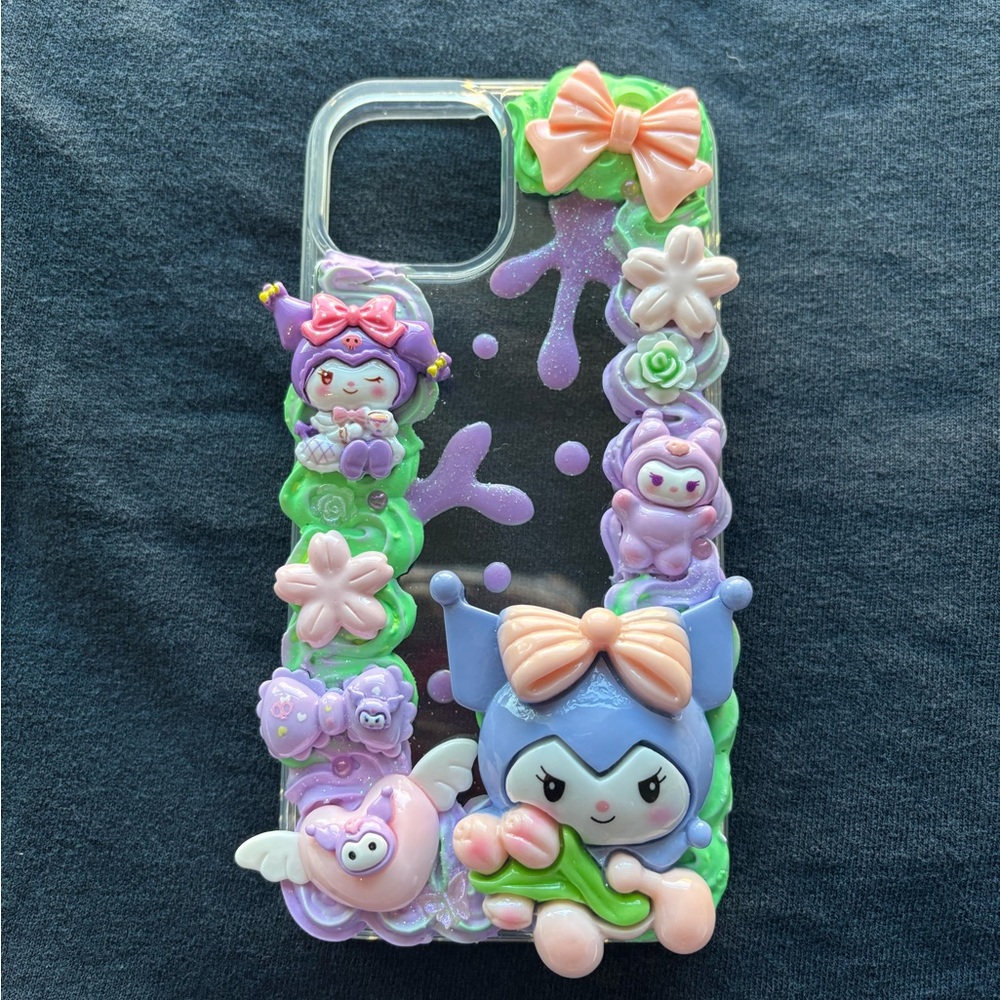 Cute Character Phone Case with Pastel Accents kawaii kuromi iPhone 15 case